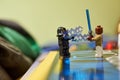 Closeup of Star Wars lego figures combat.
