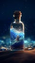 closeup of stars and Milky Way exists in a bottle that floats in the sea