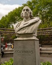 Closeup of the statue of Christopher Columbus in D\'Auria-Murphy Triangle, a modest park near Arthur