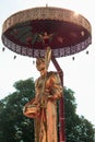 Closeup of the statue of the golden statue of Kruba Sri Wichai at the Wat Phra Singh temple grounds Royalty Free Stock Photo