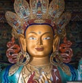 Closeup of The statue of Maitreya Buddha at Thikse monastery Royalty Free Stock Photo