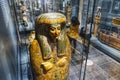 Closeup of the statue of a Pharaoh on the display in the Egyptian Museum in Torino, Italy