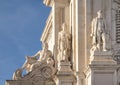 Closeup statues on the Arco Triunfal in the da Rua Augusta Praca do Comercio in Lisbon, the capital of Portugal.