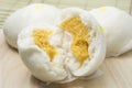 Closeup of Steamed Creamy Custard Bun Royalty Free Stock Photo