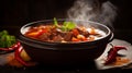 A closeup of a steaming bowl of hearty goulash soup Royalty Free Stock Photo