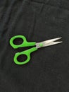 Steel and Green Color Small Single Scissor isolated on black Background