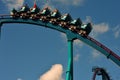 Closeup of steel Roller coaster at Seaworld Park, in International Drive Area.