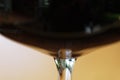 A closeup of a stem of a wine glass filled with red wine Royalty Free Stock Photo