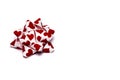 Closeup stitch gift ribbon hearts white background