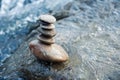 Stone balance on rocks in the river Royalty Free Stock Photo