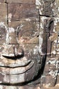 Closeup stone face of prasat Bayon temple, Angkor Thom Cambodia Royalty Free Stock Photo