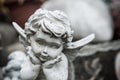 Stoned angel on tomb in cemetery