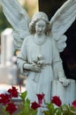 Stoned angel on tomb in cemetery