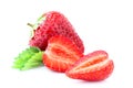 Closeup strawberries with strawberry leaf isolated