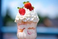 closeup of a strawberry shake with a swirl of whipped cream on top Royalty Free Stock Photo