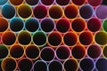 Closeup straws in various designs, colors