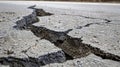 A closeup of a street crack the edges sharp and jagged as if ripped apart by strong winds. The surrounding area is Royalty Free Stock Photo