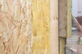 Closeup of structural Insulated Panels with mineral rockwool insulation and Drywall. Royalty Free Stock Photo