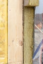 Closeup of structural Insulated Panels with mineral rockwool insulation and Drywall. Royalty Free Stock Photo