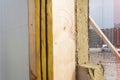 Closeup of structural Insulated Panels with mineral rockwool insulation and Drywall. Royalty Free Stock Photo