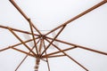 Closeup the structure of the white beach umbrella made of wooden for protected sunlight