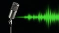 Closeup studio microphone with vibrant soundwave Royalty Free Stock Photo