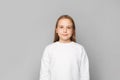 Closeup studio portrait of happy adorable child girl on white background. Childhood concept Royalty Free Stock Photo