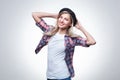 Closeup studio portrait of hipster young woman