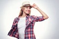 Closeup studio portrait of hipster young woman