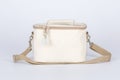 Closeup studio shot of cream beige color multifunction multipurpose utility square shape temperature control zipper newborn baby