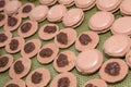 Closeup of stuffing pink macaron