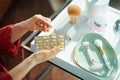 Stylish woman taking pill from blister Royalty Free Stock Photo