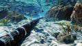 Close-up of subsea pipeline with coral, fish, creating vibrant underwater scene., generative ai