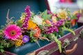 closeup of a suitcase with colorful floral arrangement Royalty Free Stock Photo