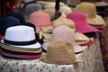 summer hats at the market in the street Royalty Free Stock Photo