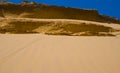 Summer sandy desert dune on a blue sky background