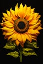 A closeup of a sunflower that is shaded with lighting that is fa