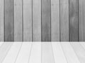 Closeup surface wood pattern at the old wood wall texture background with reflection at the floor in black and white tone Royalty Free Stock Photo