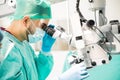 Closeup of a surgeon using microscope Royalty Free Stock Photo