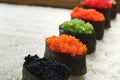 Closeup of sushi gunkan on white rice background