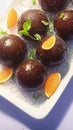 Closeup Sweet Black Gulab Jamun, a beloved Indian delicacy.