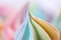 Closeup of sweet rainbow color and twisted meringue cookies. Concept of sweet food. Macro, soft focus