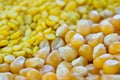 Closeup of sweetcorn seeds and split yellow mung beans Royalty Free Stock Photo