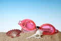 Closeup of Swim goggles with Seashell Royalty Free Stock Photo