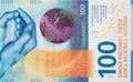 Closeup of 100 Swiss franc banknote