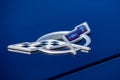 Closeup of the symbol of a blue Chevrolet Corvette Sport Car