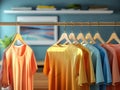 closeup of t-shirts hanging in the closet room Royalty Free Stock Photo