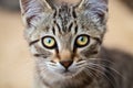 A closeup of a tabby young feral cat staring at the camera Royalty Free Stock Photo