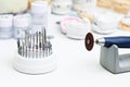 Closeup of a table in a dental laboratory for the manufacture of dentures