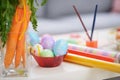 Closeup on table with Easter eggs Royalty Free Stock Photo